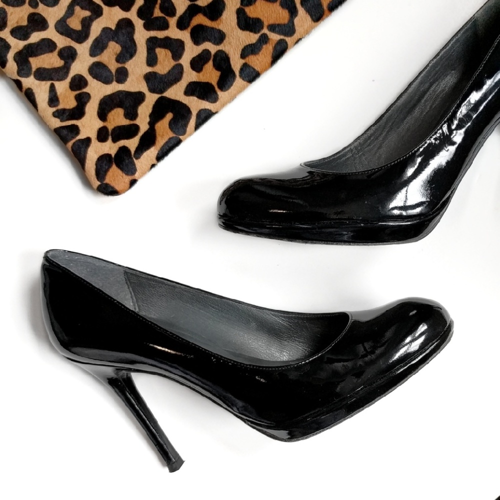 Stuart Weitzman Black Patent Leather Swoon Heels